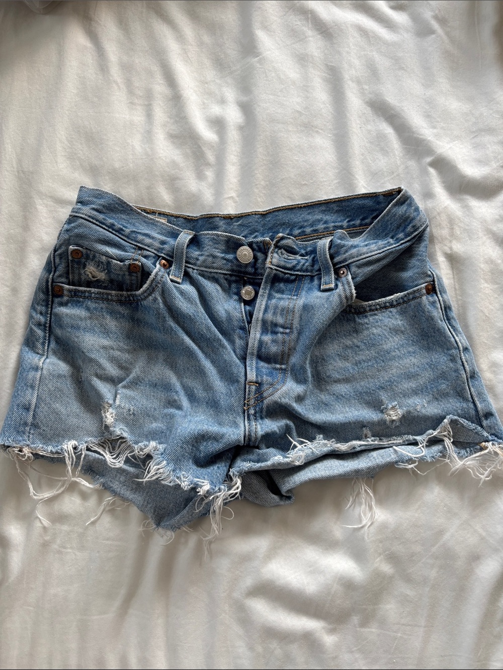 Levi's Light Blue Distressed Denim Cutoff Shorts